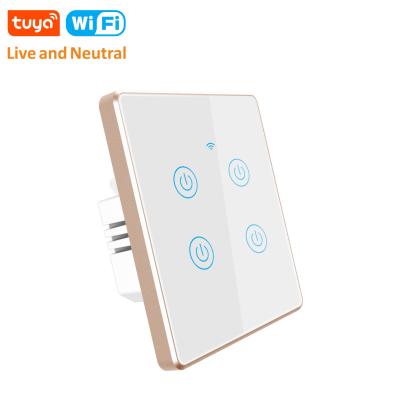 China PC UL94V-0+ Tempered Glass Tempered EU Smart Wifi Wall Touch Switch 1/2/3/4 Strip Panel Switch TUYA Smart Life Universal Glass Lamp Switch for sale