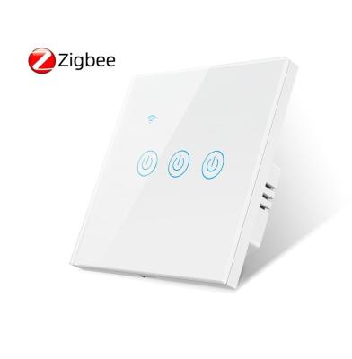 China PC UL94V-0+ Tempered Glass Tempered Light Switch Zigbee 3.0 Smart LED 4 Gang Tuya Touch Wall Switch Work With Google Alexa Home for sale