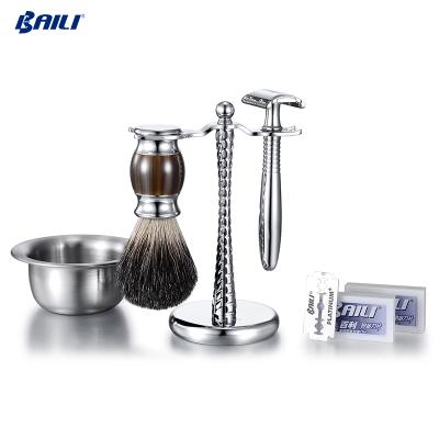 China Shaving Brush Gift Set Safety Shaving Kit With Bristle Beard Shaving Brush For Men for sale