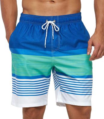 China Summer Breathable Mens Beach Board Shorts With Mesh Lining , Colorful Stripe Beachwear for sale