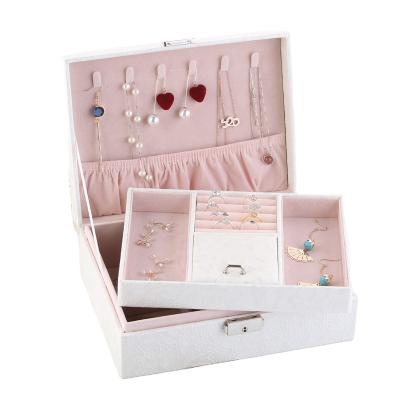 China New PU Leather Double-Layer Jewelry Box Portable Stored Jewelry Storage Box With Lock Jewelry Storage Box for sale