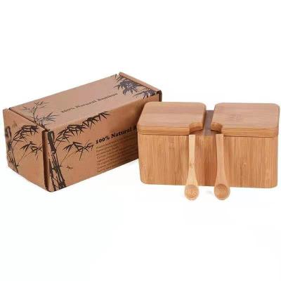 China Sustainable Salt Shaker Kitchen Spice Shaker Kitchen Supplies Square Bamboo Spice Box Spice Rack for sale