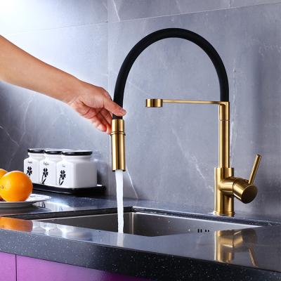 China Contemporary Rose Gold Water Mixer Tap Kitchen Sink Faucet Pull Out Flexible Thermostatic Faucets for sale