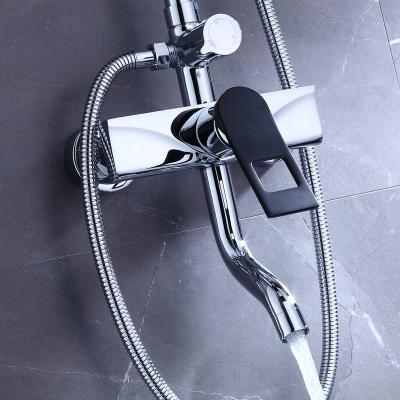 China 2020 New Slide Bar Bathroom Trough Cold Rain Shower Faucet Set With Black Handle for sale