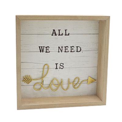 China Europe All We Need Is Love 20x20cm Wooden Deep Shadow Box Wall Frame Wholesale For Living Room Home Decoration for sale