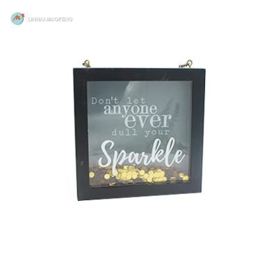 China Wood Customized Black Frame With Gold Glitter And Metal Chain For Home Decoration for sale