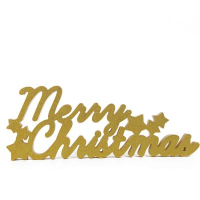 China Europe Wooden Letters Glitter Gold Merry Christmas Wooden Letters Table Top Decorations For Home Gift for sale