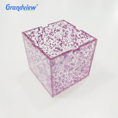 China Grandview Factory Wholesale PMMA Charity Box Silver and Pink Color Glitter Marble Acrylic Charity Box for sale