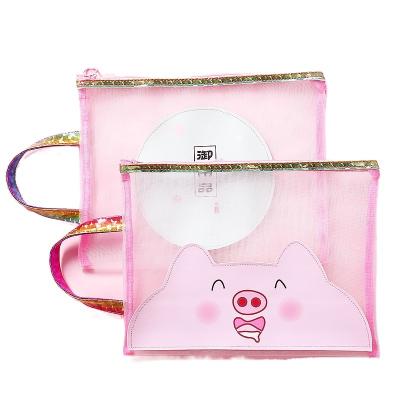 China Schools & Cute Piggy Pencil Storage Portable Stationery Bag Folder Offices A4 Pink Zipper Pencil Case for sale