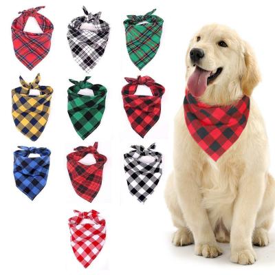 China Saliva Viable Towel Plaid Pet Cotton Triangle Scarf Comfortable Breathable Dog Bandana for sale