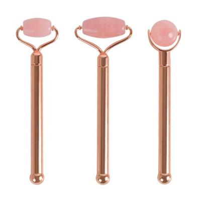 China Face 3 in 1 Rose Quartz Jade Roller Facial Roller Korean Beauty Personal Tools Skin Care Set for sale