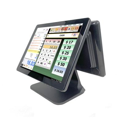 China Plastic Double Screen Hot Selling Real Flat Panel POS System 15 Inch Capacitive Touch Monitor With 12 15 Inch Customer Display for sale