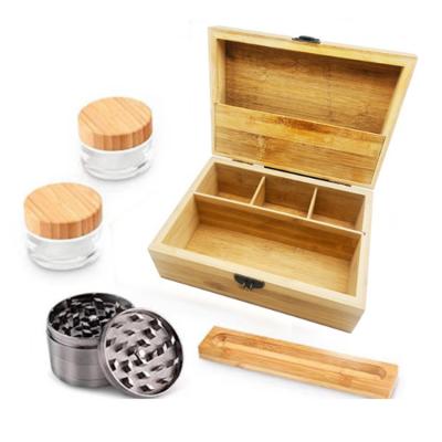 China Recyclable natural wooden bamboo weed stash box with rolling tray with smell proof desktop storagewood case for sale