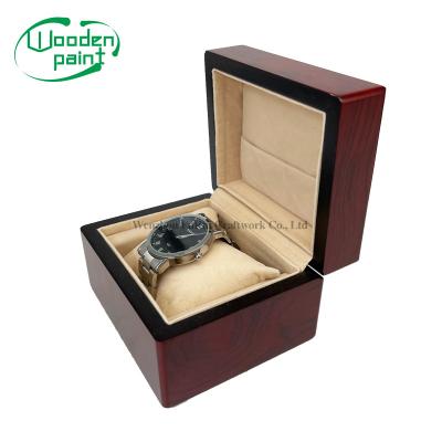 China Hot sale special offer gift packaging watch storage box brand logo 1 slot creative luxury custom wooden box lacquer for sale