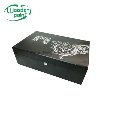 China China Black Lacquer Finish Wooden Wine Box Simple Wine Bottle Gift Box for sale