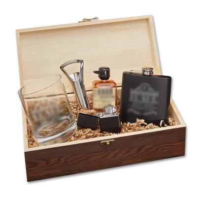 China Recyclable Personalized Wooden Gift Box Wooden Whiskey Gift Box Rustic Finished Packaging Wooden Empty Perfume Box Groomsmen Gift Box for sale