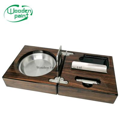 China Fashionable Luxury Wooden Box Folding Cigar Tool Lacquer Wooden Cigar Box Ashtray Cigar Cutter And Puncher for sale