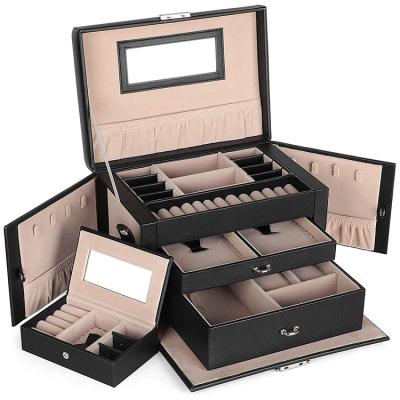 China Custom Hot Trending Luxury Jewelry Box Lockable Leather Item Jewelry Storage For Ring Necklace for sale