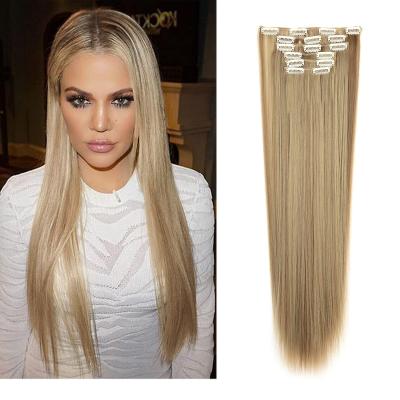 China FDX Straight Clip In Hair Extensions 7 PCS Long Head Long Straight Synthetic Hair Piece Full Wig For Women Girls for sale