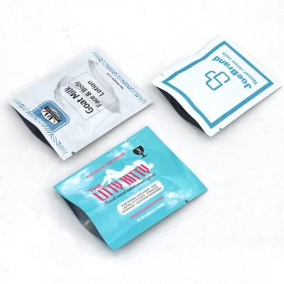 China BIODEGRADABLE Customized Small Three Brand Side Seal Mini Cosmetic Sample Packet Cream Packaging Bags for sale