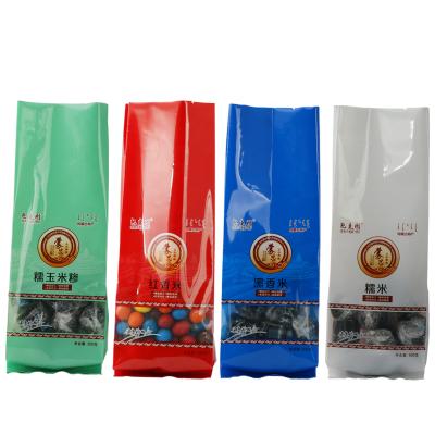 China Handmade Custom Printed Aluminum Plastic Colorful Food Cereal Stand Up Four Pouches Flour Packaging Side Gusset Mylar Wide Seal Bags for sale