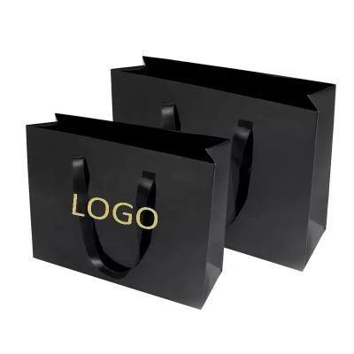 China Customized Wholesale Handmade Logo Eco Friendly Christmas Personalized Jewelry Surprise Paper Craft Small Black Gift Bags With Handles for sale