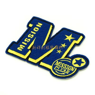 China Letter Shaped Clothing Embroidered Patches Heat Seal / Velcro / Adhesive Backing for sale