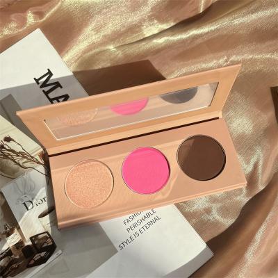 China Custom Private Label Sunscreen Fashion Blusher Nude Vegan 3 Colors Blusher Palette Waterproof Palette for sale