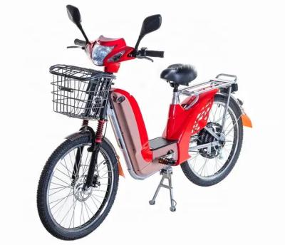 中国 48V 12Ah 24インチ レッド電動自転車 鉛酸バッテリー フロントディスク 後部ドラムブレーキ 販売のため