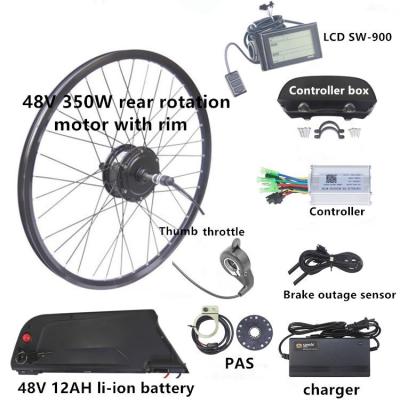 China Motor sin escobillas Partes de bicicletas eléctricas 48V 12AH 350W Kit de conversión de bicicletas eléctricas de alta potencia en venta