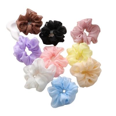 China Hair Scrunchy Direct Factory Sale Comfortable Silk Scrunchies for Hair Solid Color Versatile Mesh Fabric Human Silk Shrink Effect Durable Use for sale