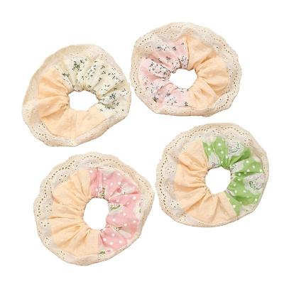 China Hair Scrunchy Handmade Ladies Lively Cute Style Floral Hair Curls Printed Floral Patchwork Lace Hair Accessories for sale