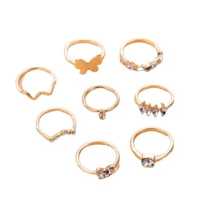 China Decoration Personalised Eight-Piece Water Drop and Butterfly Wave V-Shape Diamond Ring Combination Versatile Fashion for Weddings Parties for sale