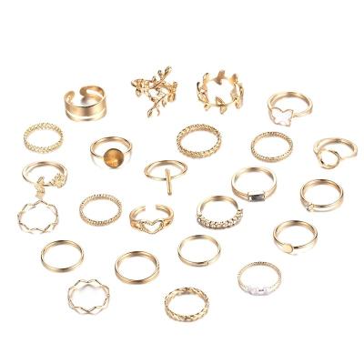 China High Quallity 24-Piece Delicate Gold Color Butterfly Leaf Heart Hollowed Fried Dough Twists Cheap Ring Set for Wedding or Gift for sale