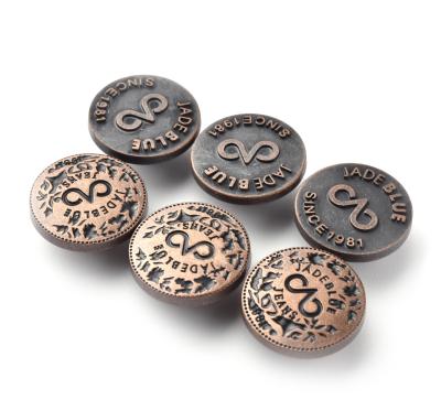 China Custom Engrave Name Logo Antique Copper Color Jeans Metal Button from Dry Cleaning Manufacturer for Clothing for sale