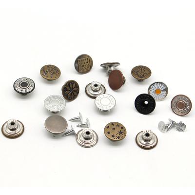 China Custom brass dry cleaning vintage mens womens clothing metal 17mm embossed button jeans buttons rivets for sale