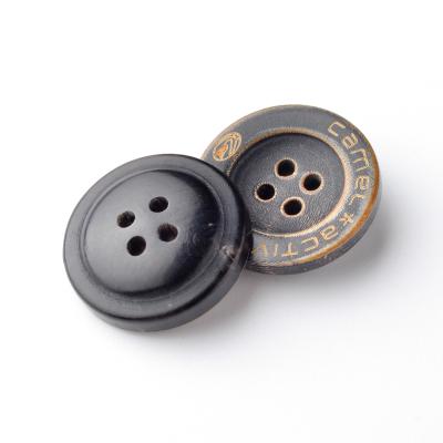 China Widely Used Natural Dry Cleaning Factory Sale Various Round 4-Holes Horn Shape Button For Garment Clothing for sale