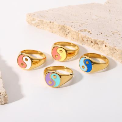 China TRENDY Hot Sale Taiji Bagua Yin Yang ring Waterproof and colorfast Jewelry 18K Gold Plated Stainless Steel Chunky Finger Ring for sale