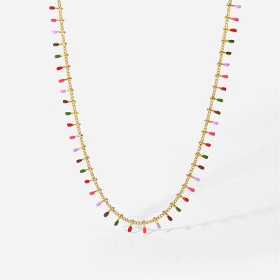 China TRENDY New Style Color Oil Dripping Charm Necklace 18K Gold Plated Stainless Steel Gold-plated Tassel Thin Chain Necklace for sale