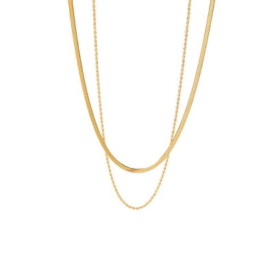 China Vintage Simple 18K Gold Flat Snake Twist Chain Layer Necklace Stainless Steel Double Layer Snake Rope Chain Necklace for sale