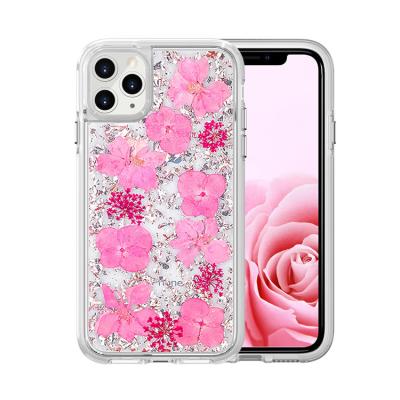 China Handmade Dried Flower Phone Cases Stick Silver Aluminum For Real Flower Iphone Case Dried Flower Cell Phone Case For iPhone 11 12 Pro Cover Device For iPhone for sale