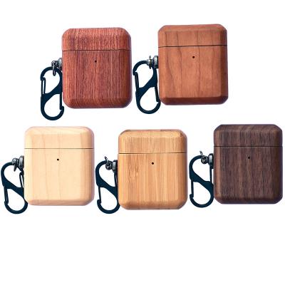 China For Earphone Custom Real Wooden Walnut Bamboo Wooden Case with Hook for Airpods 1 2 3 4 pro Max Handmade for sale