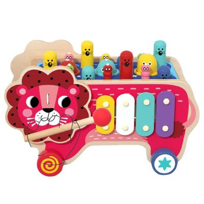 China New Eco-friendly Design Cartoon Wooden Animals Train Beat-a-mole Games Wooden Early Learning Montessori Educational Toys for sale