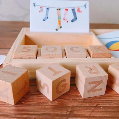 China Eco-friendly Material Wood Spelling Words Wooden Montessori Flashcards Education Toy For Kids Learning Game for sale