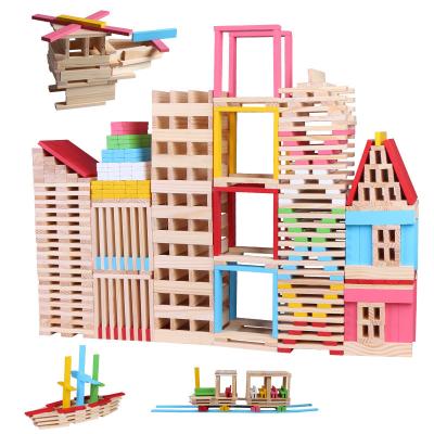 China 2022 New Rainbow 300 Pcs Wooden Toy Building Block Domino Game Baby Educational Eco-friendly Material City Set For Kids for sale