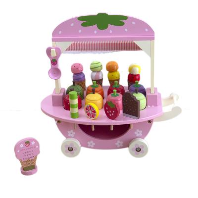 China Eco-Friendly Material Hot Sales Pretend To Play Wooden Ice Cream Game Kids Ice Cream Shop Toys Ice Cream Cart Truck Toy for sale