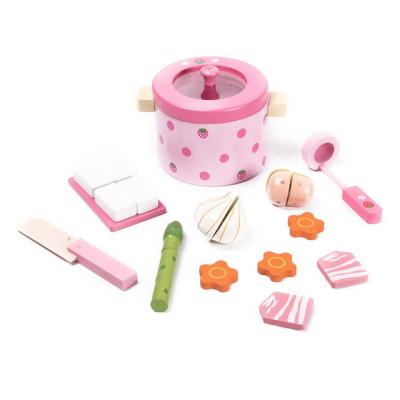 China Eco-Friendly Wooden Toy Small Hot Pot Kitchen Toy Pretend Play House Cutting and Cooking Toys for Kids Gift for sale