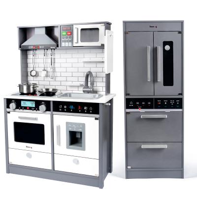 China Eco-friendly Kitchen Toys Kids Kitchen Play Set Large White And Gray Fridge Cooking Set for sale