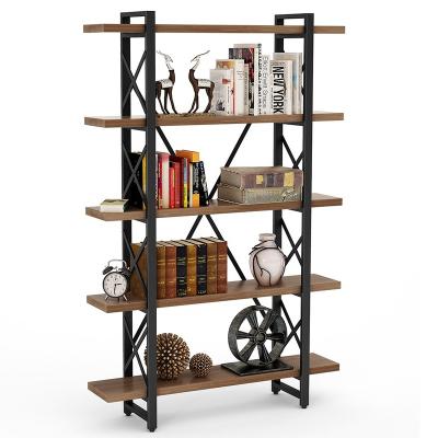 China Tribesigns 5 Tier Vintage Adjustable Industrial Style Solid Wood Storage Free Standing Metal Bookshelfs Rack (Other) for sale