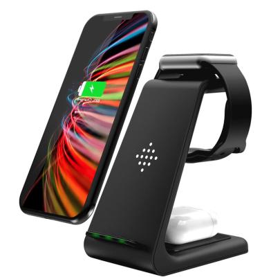 China Amazon Hits Fast Charging T3 10w Qi 3 Mobile Phone/Watch/Earphone in 1 Wireless Charger Stand for sale